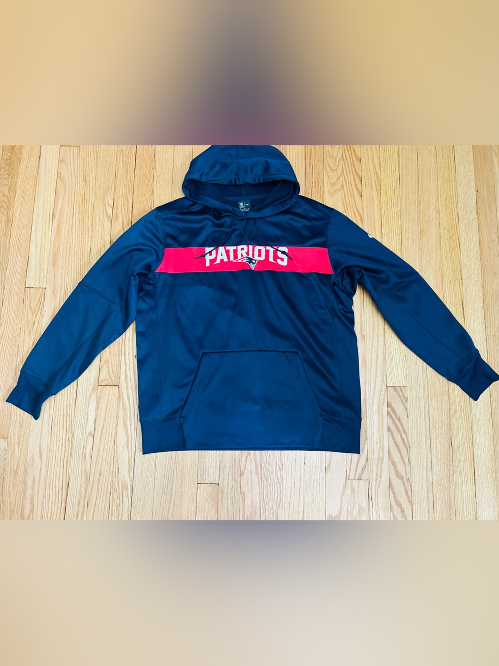 NFL Patriots Navy Pullover Crewneck with Red Chest Panel